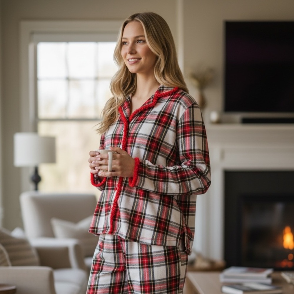 NEW•XL•Nightlife Women's Red and White Plaid Pajama Set